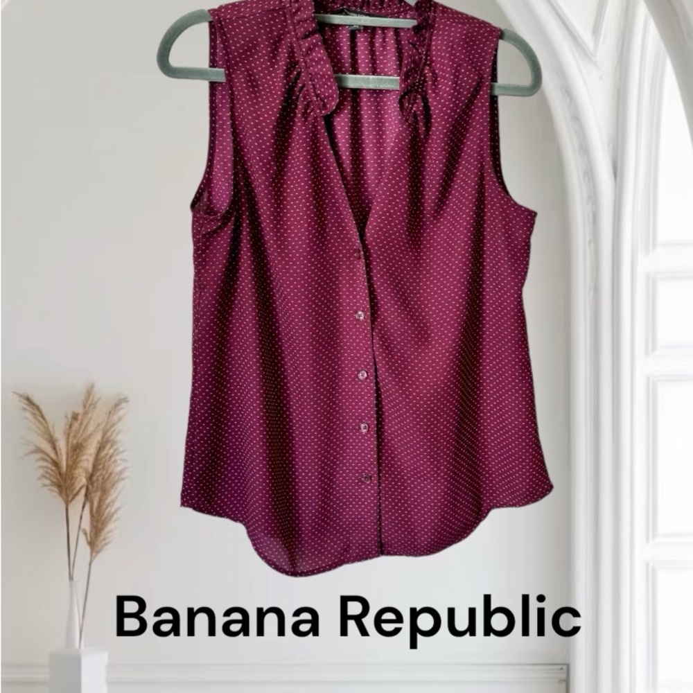 Banana Republic Sleeveless Burgundy Polka Dot Blouse
